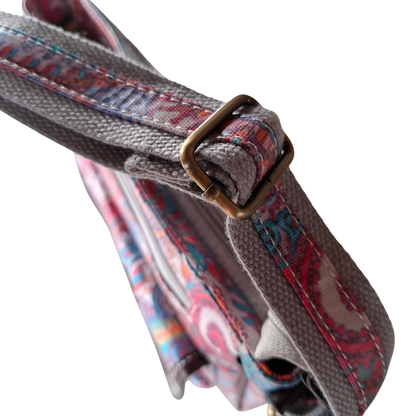 Cotton Road Sling Bag: PINK Vibrant PAISLEY PVC Crossbody Bag STRAP