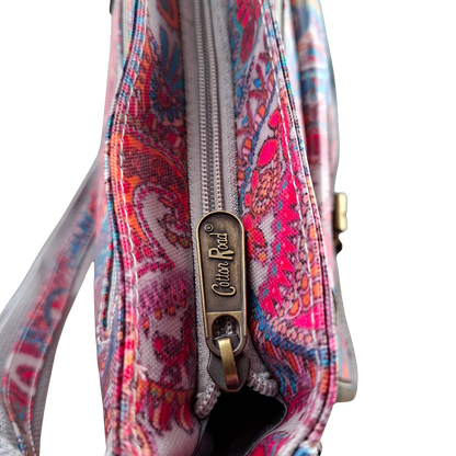 Cotton Road Sling Bag: PINK Vibrant PAISLEY PVC Crossbody Bag TOP ZIP