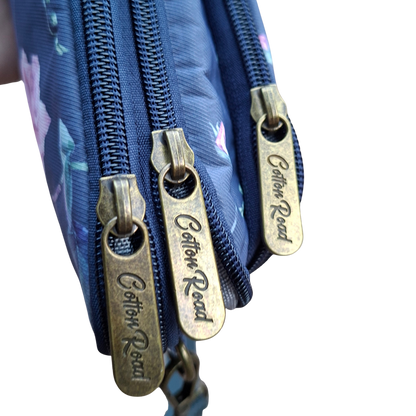Cotton Road Sling Bag: PURPLE FLORAL Canvas Mini Sling Bag top zips