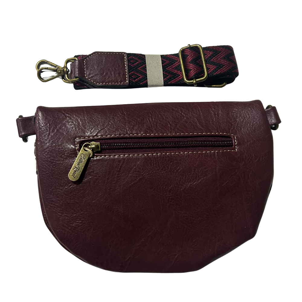 Cotton Road Sling Bag: RED PU Leather Crossbody Bag with Woven Strap BACK