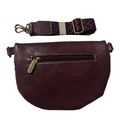Cotton Road Sling Bag: RED PU Leather Crossbody Bag with Woven Strap BACK