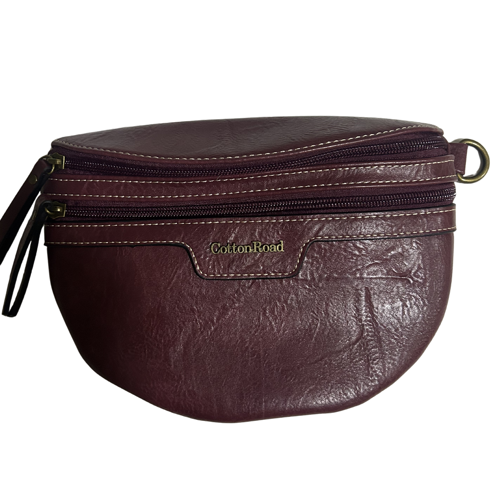 Cotton Road Sling Bag: RED PU Leather Crossbody Bag with Woven Strap FRONT