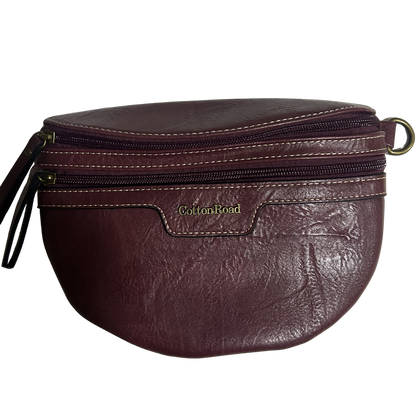 Cotton Road Sling Bag: RED PU Leather Crossbody Bag with Woven Strap FRONT