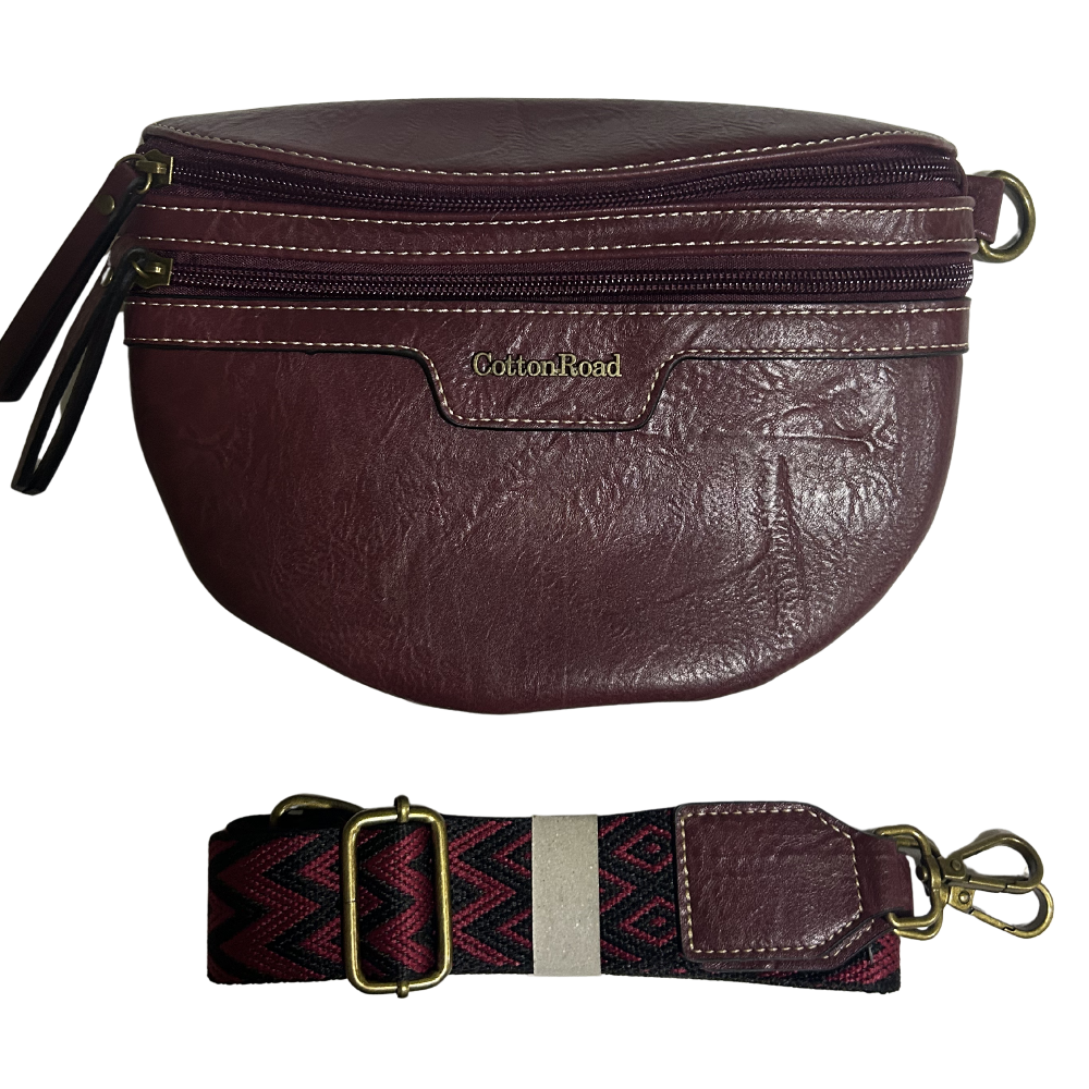 Cotton Road Sling Bag: RED PU Leather Crossbody Bag with Woven Strap SET
