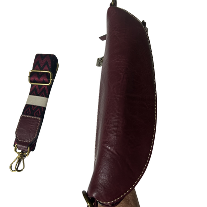 Cotton Road Sling Bag: RED PU Leather Crossbody Bag with Woven Strap TOP VIEW