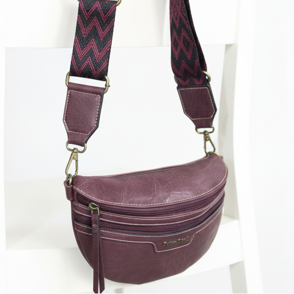 Cotton Road Sling Bag: RED PU Leather Crossbody Bag with Woven Strap lifestyle