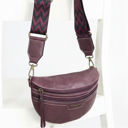 Cotton Road Sling Bag: RED PU Leather Crossbody Bag with Woven Strap lifestyle