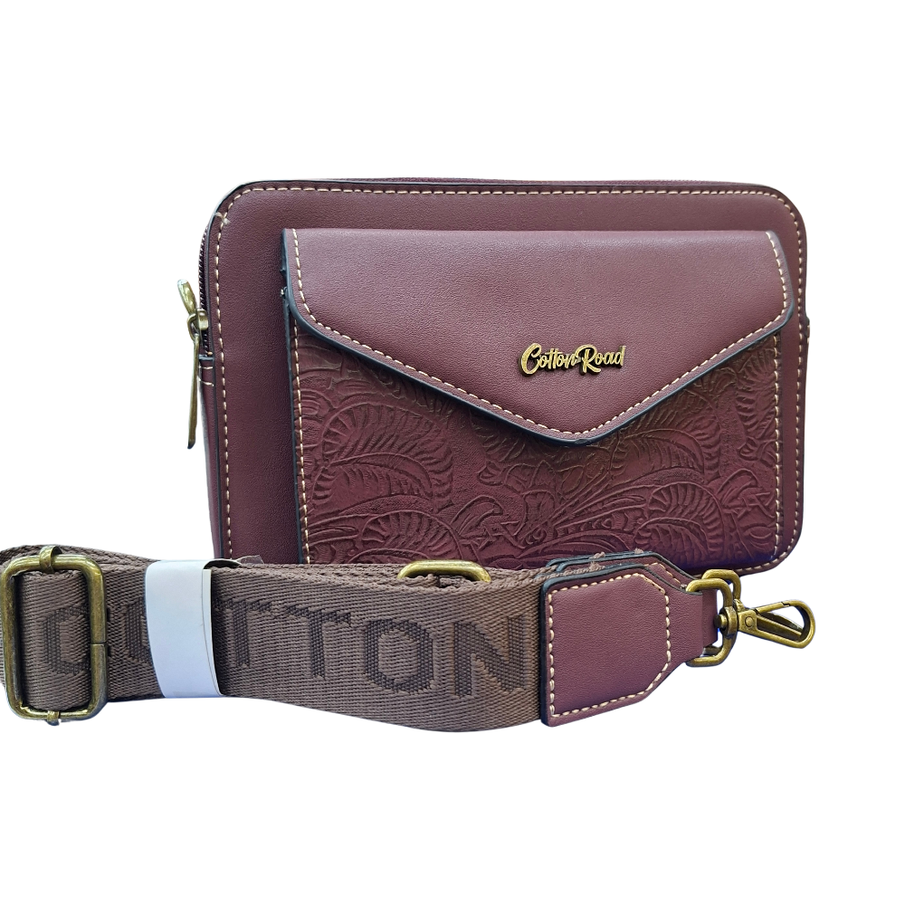 Cotton Road Sling Bag: RED VINE Embossed PU Leather Crossbody bag SET