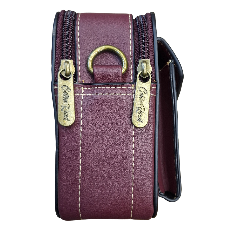 Cotton Road Sling Bag: RED VINE Embossed PU Leather Crossbody bag SIDE DETAIL