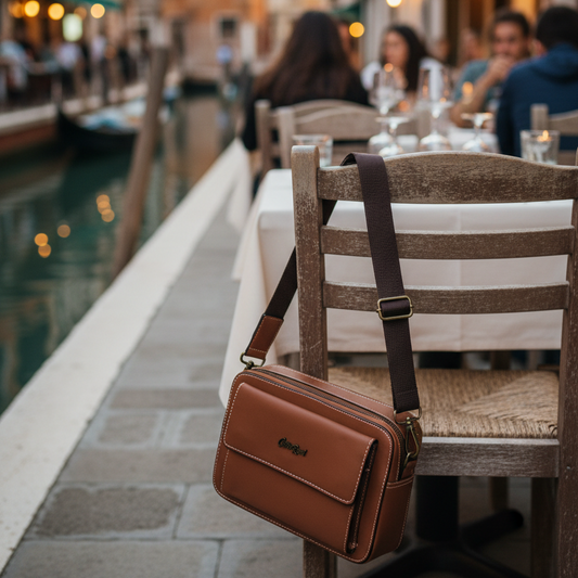 Cotton Road Sling Bag: TAN BROWN PU Leather Crossbody with Branded Strap LIFESTYLE