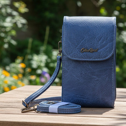 Cotton Road Sling Wallet: BLUE PU Leather Vertical Cellphone Sling