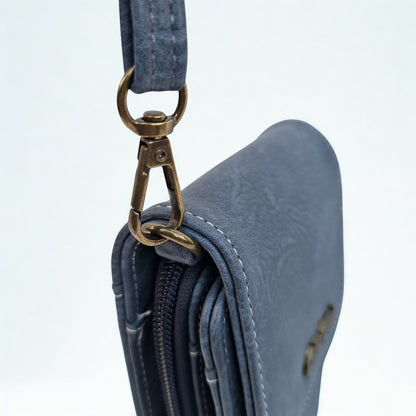 Cotton Road Sling Wallet: BLUE PU Leather Vertical Cellphone Sling TOP VIEW WITH CLIP