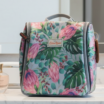 Cotton Road Toiletry Bag: BLUE COLOURFULL PROTEA PVC Hanging Vanity Bag