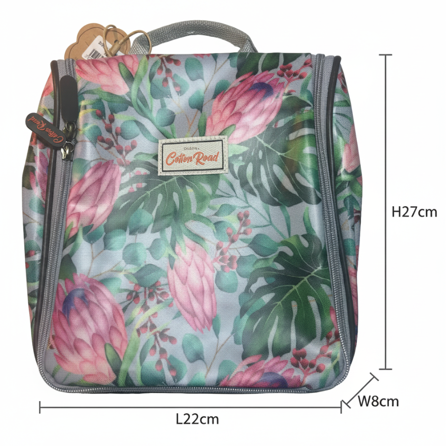 Cotton Road Toiletry Bag: BLUE COLOURFULL PROTEA PVC Hanging Vanity Bag SIZED