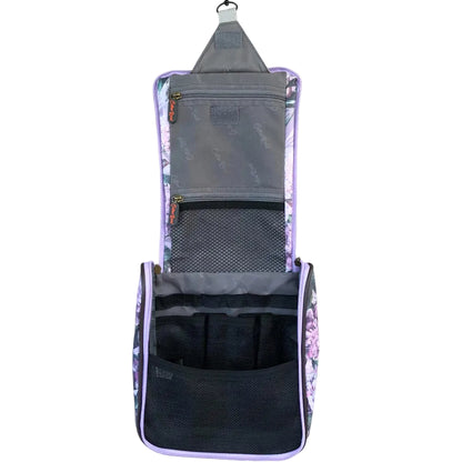 Cotton Road Toiletry Bag: BLUE COLOURFULL PROTEA PVC Hanging Vanity Bag open compartment view
