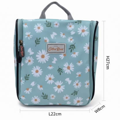 Cotton Road Toiletry Bag: BLUE PVC Hanging Vanity Bag with DAISIES
