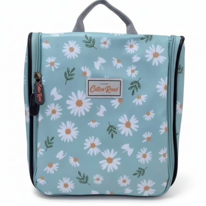 Cotton Road Toiletry Bag: BLUE PVC Hanging Vanity Bag with DAISIES