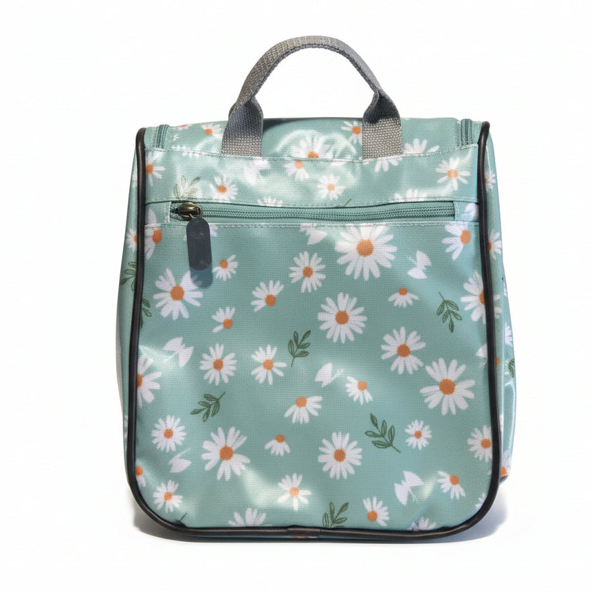Cotton Road Toiletry Bag: BLUE PVC Hanging Vanity Bag with DAISIES