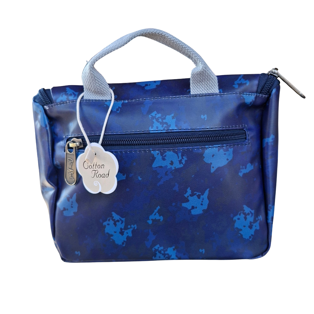Cotton Road Toiletry Bag: BLUE PVC Kids Hanging Vanity Bag With Camo Print BACK