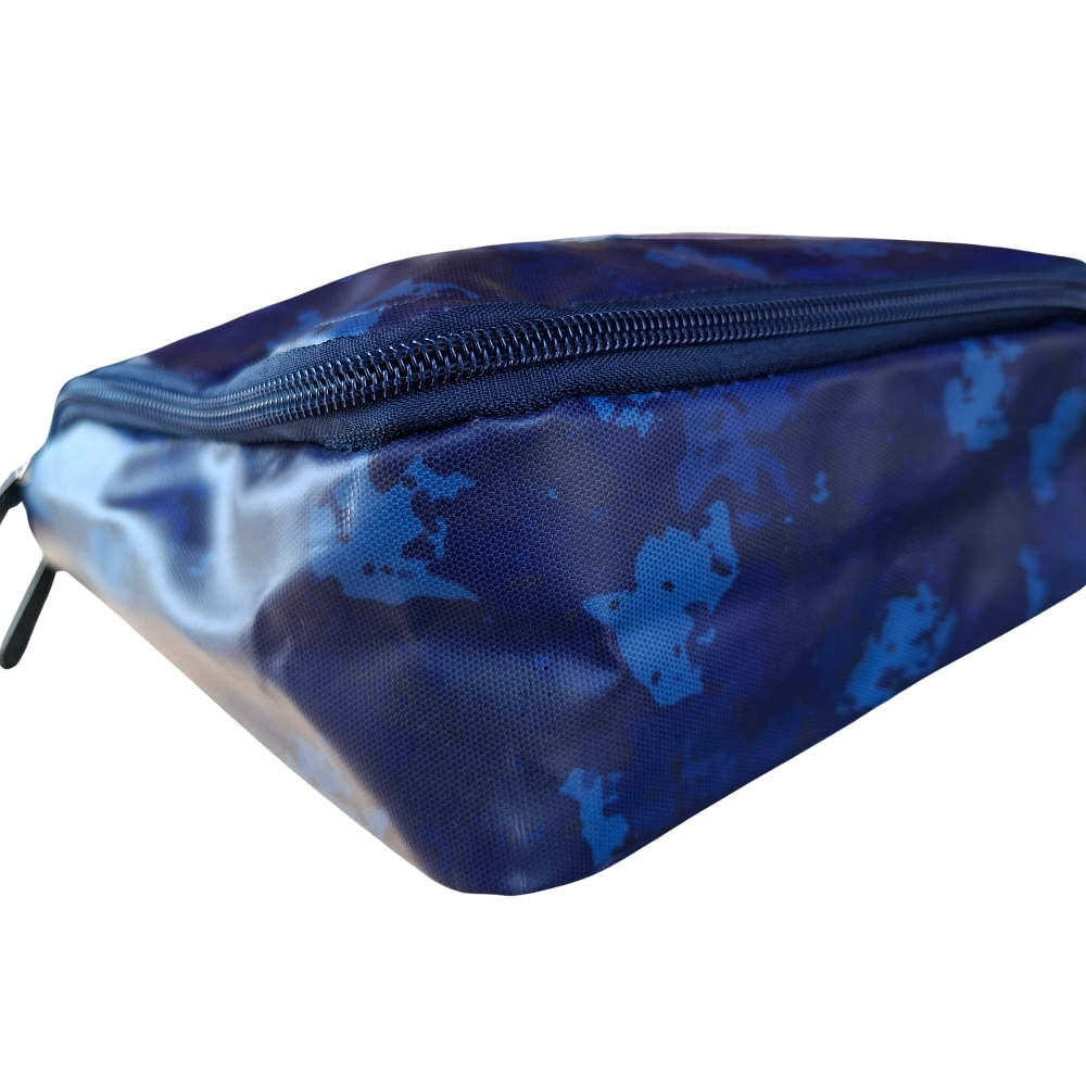 Cotton Road Toiletry Bag: BLUE PVC Kids Hanging Vanity Bag With Camo Print BOTTOM