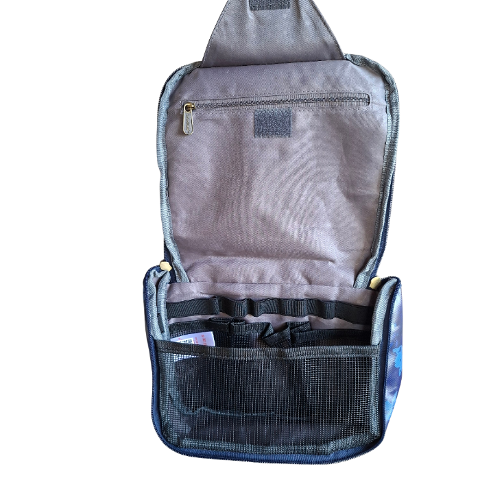 Cotton Road Toiletry Bag: BLUE PVC Kids Hanging Vanity Bag With Camo Print INSIDE OPEN POCKETS