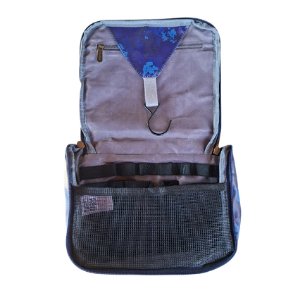 Cotton Road Toiletry Bag: BLUE PVC Kids Hanging Vanity Bag With Camo Print OPEN