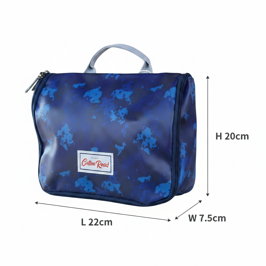 Cotton Road Toiletry Bag: BLUE PVC Kids Hanging Vanity Bag With Camo Print SIZE