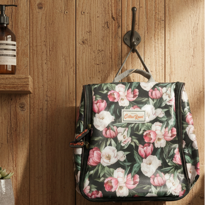 Cotton Road Toiletry Bag: DARK GREEN FLORAL PVC Hanging Vanity Bag