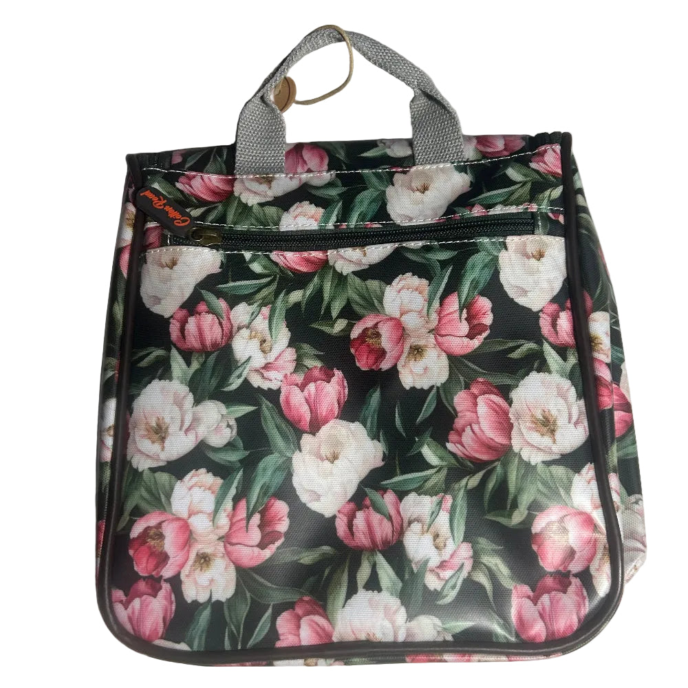 Cotton Road Toiletry Bag: DARK GREEN FLORAL PVC Hanging Vanity Bag BACK