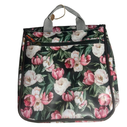 Cotton Road Toiletry Bag: DARK GREEN FLORAL PVC Hanging Vanity Bag BACK