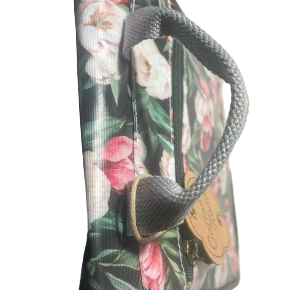 Cotton Road Toiletry Bag: DARK GREEN FLORAL PVC Hanging Vanity Bag HANDLE
