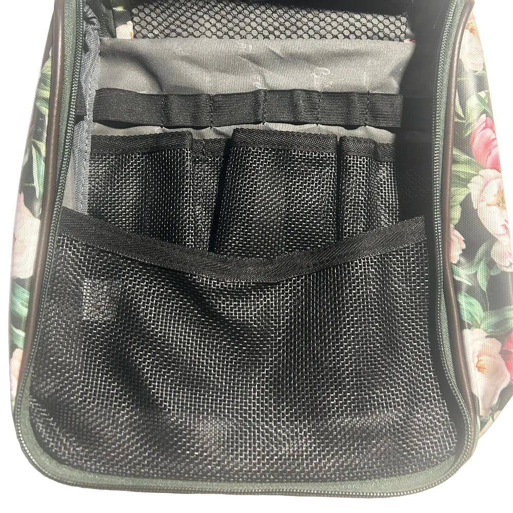 Cotton Road Toiletry Bag: DARK GREEN FLORAL PVC Hanging Vanity Bag OPEN NET BAG