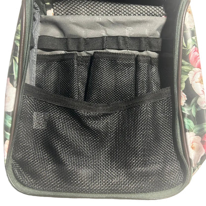 Cotton Road Toiletry Bag: DARK GREEN FLORAL PVC Hanging Vanity Bag OPEN NET BAG