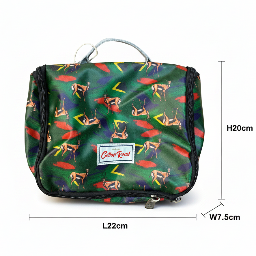 Cotton Road Toiletry Bag: DARK GREEN SPRINGBOK KIDS PVC Hanging Vanity Bag
