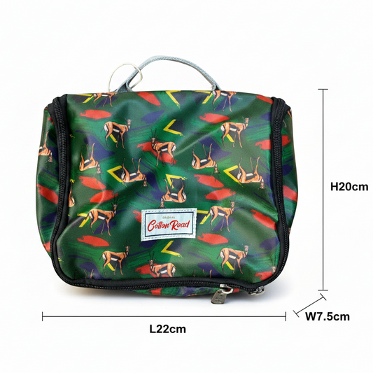 Cotton Road Toiletry Bag: DARK GREEN SPRINGBOK KIDS PVC Hanging Vanity Bag