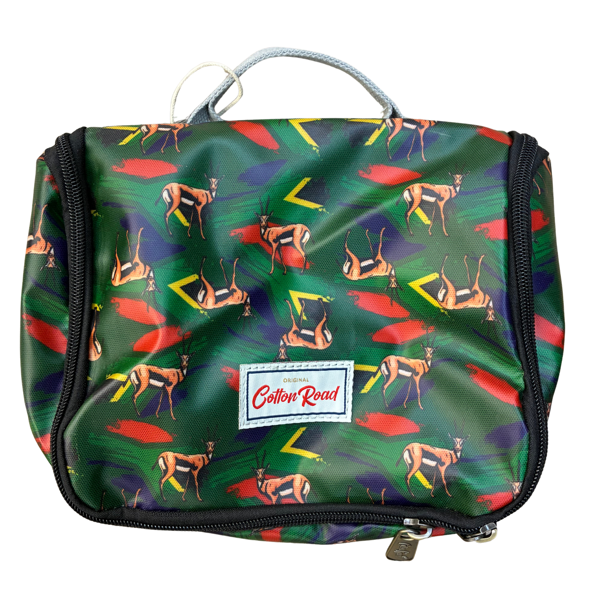Cotton Road Toiletry Bag: DARK GREEN SPRINGBOK KIDS PVC Hanging Vanity Bag CLOSED