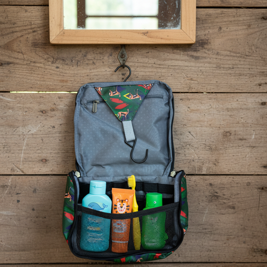 Cotton Road Toiletry Bag: DARK GREEN SPRINGBOK KIDS PVC Hanging Vanity Bag HERO
