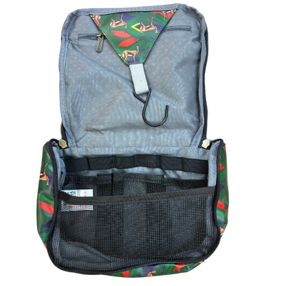 Cotton Road Toiletry Bag: DARK GREEN SPRINGBOK KIDS PVC Hanging Vanity Bag open