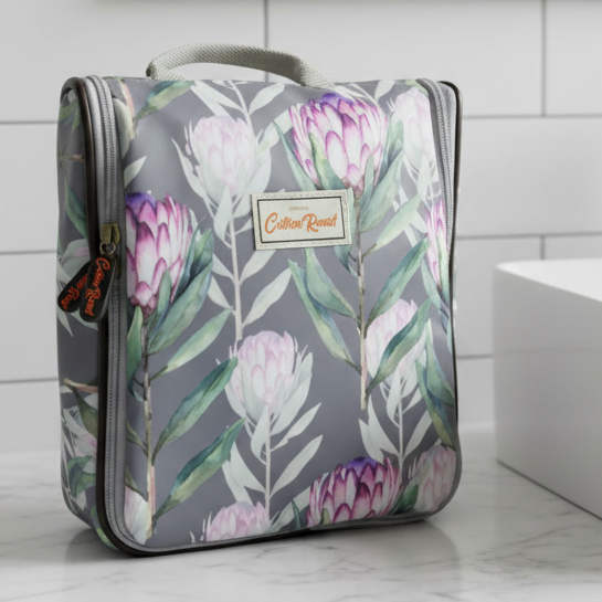 Cotton Road Toiletry Bag: GREY PROTEA PVC Hanging Vanity Bag