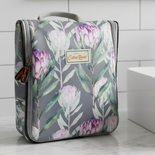 Cotton Road Toiletry Bag: GREY PROTEA PVC Hanging Vanity Bag
