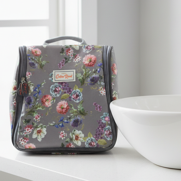 Cotton Road Toiletry Bag: MAUVE FLORAL PVC Hanging Vanity Bag