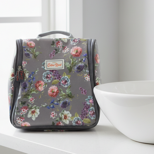 Cotton Road Toiletry Bag: MAUVE FLORAL PVC Hanging Vanity Bag
