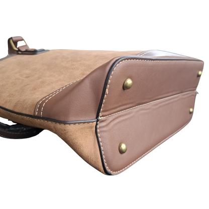 Cotton Road Tote Bag: BROWN PU Leather Shopper Bag with Embossed Protea BOTTOM