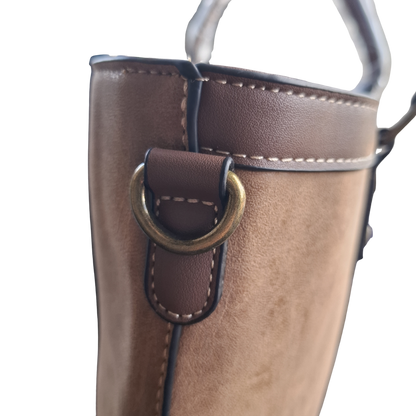 Cotton Road Tote Bag: BROWN PU Leather Shopper Bag with Embossed Protea DETAIL