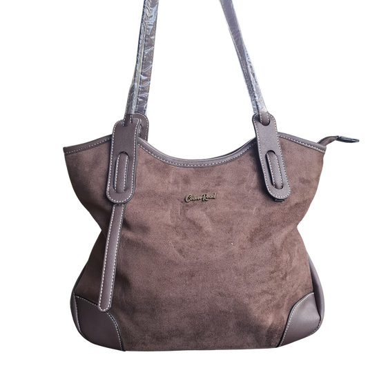 Cotton Road Tote Bag: DARK COFFEE BROWN Matte Suede Shopper Bag