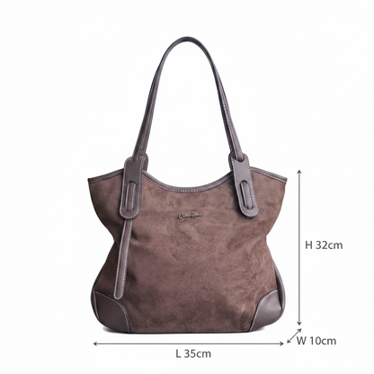 Cotton Road Tote Bag: DARK COFFEE BROWN Matte Suede Shopper Bag BOTTOM SIZE