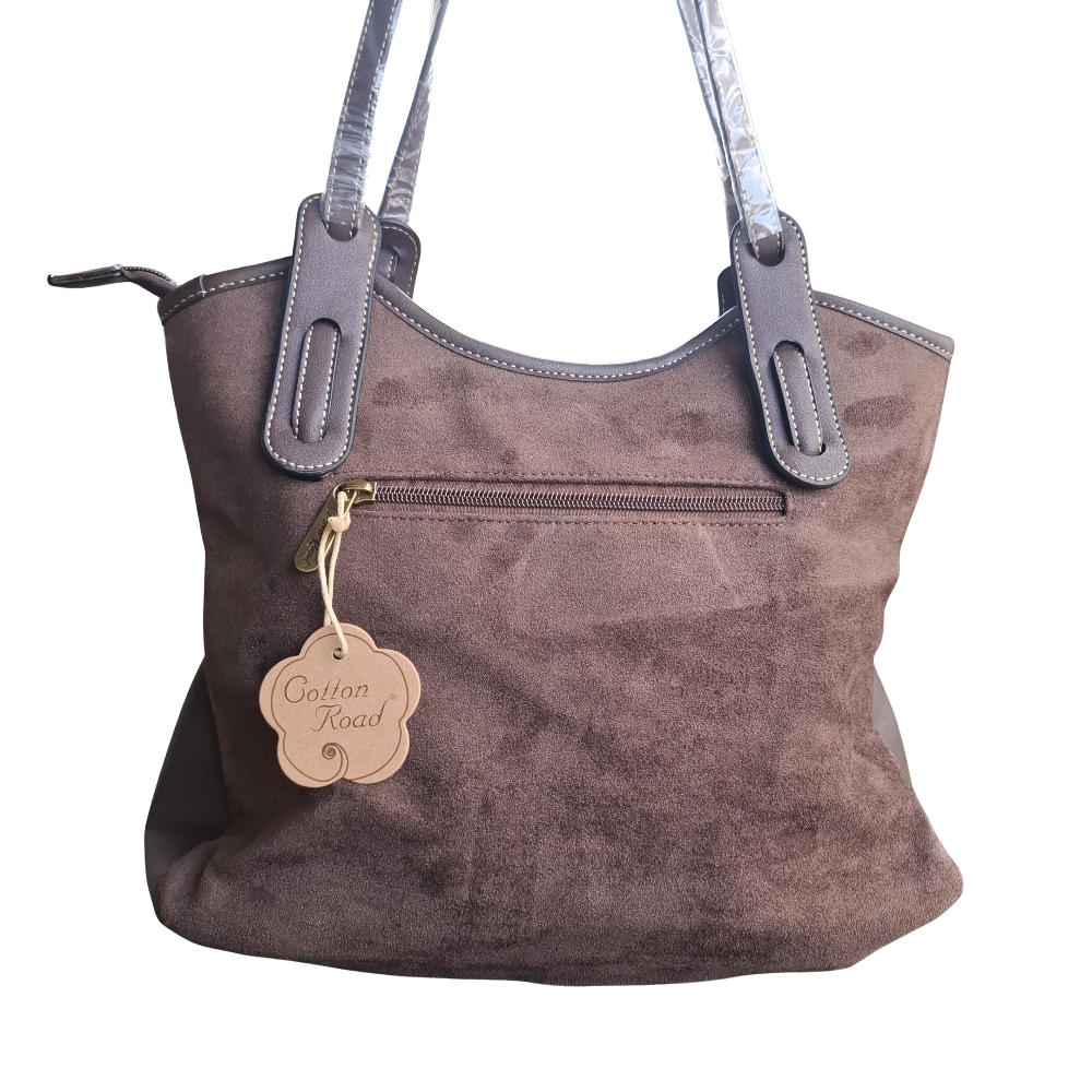 Cotton Road Tote Bag: DARK COFFEE BROWN Matte Suede Shopper Bag BACK