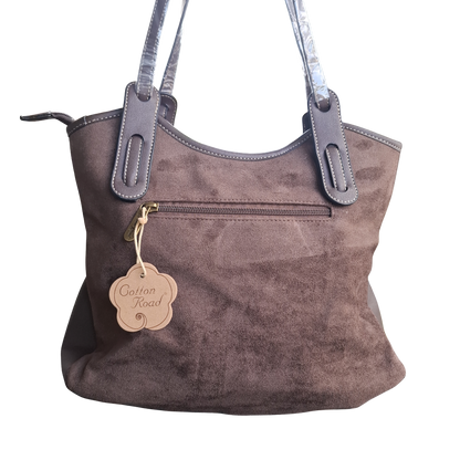 Cotton Road Tote Bag: DARK COFFEE BROWN Matte Suede Shopper Bag BACK