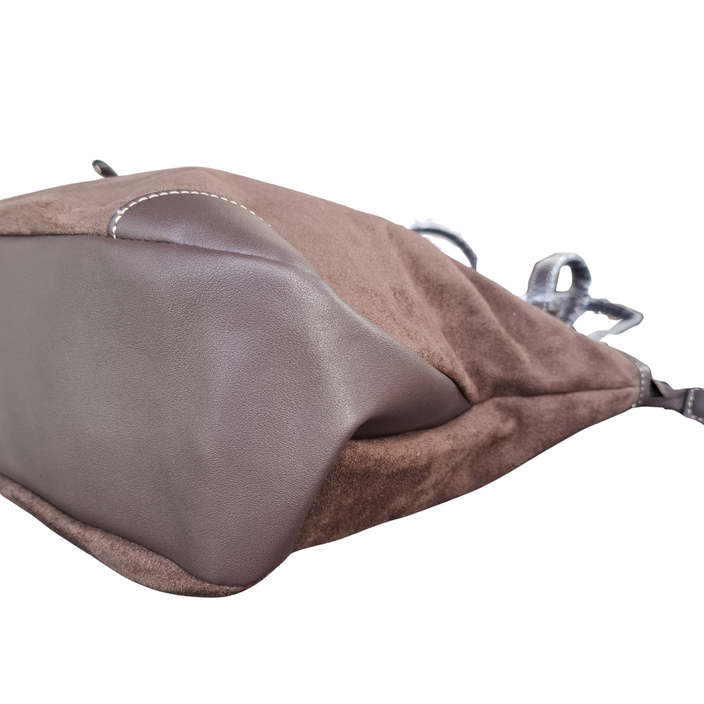 Cotton Road Tote Bag: DARK COFFEE BROWN Matte Suede Shopper Bag BOTTOM