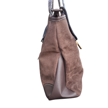 Cotton Road Tote Bag: DARK COFFEE BROWN Matte Suede Shopper Bag SIDE